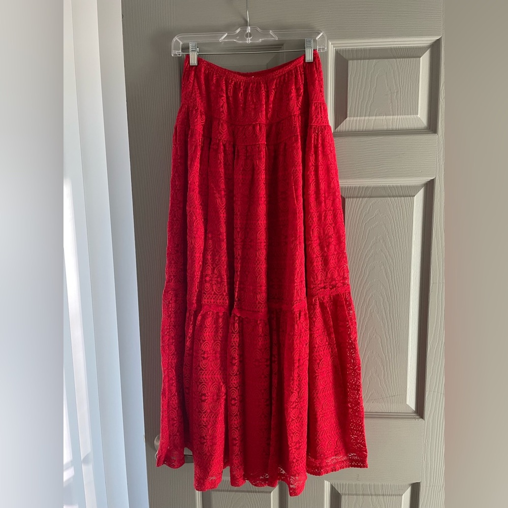 Red Lace Maxi Skirt
